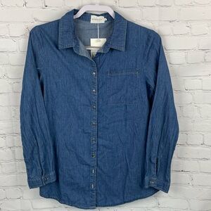 Ninexis Women’s Long Sleeve Button Up Chambray Shirt Cotton Medium NWT